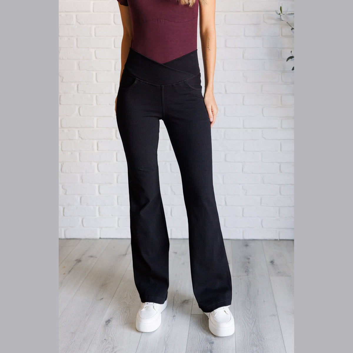 Building Habits Twill Flared Crossover Waist Pant in Black