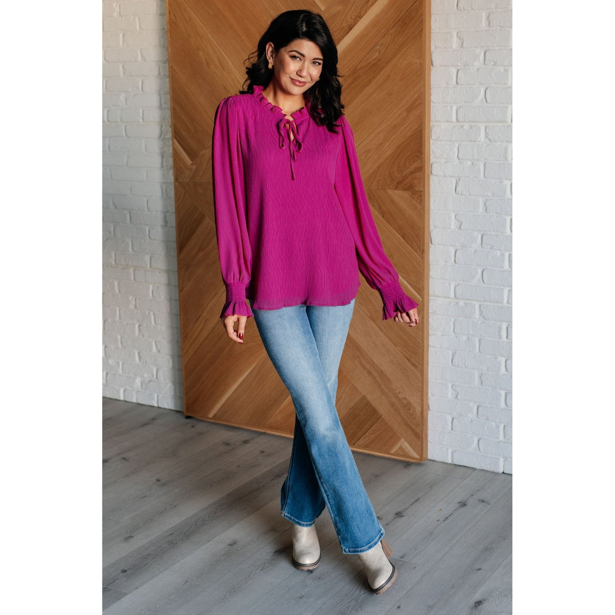 Candid Moment Ruffle Neckline Blouse