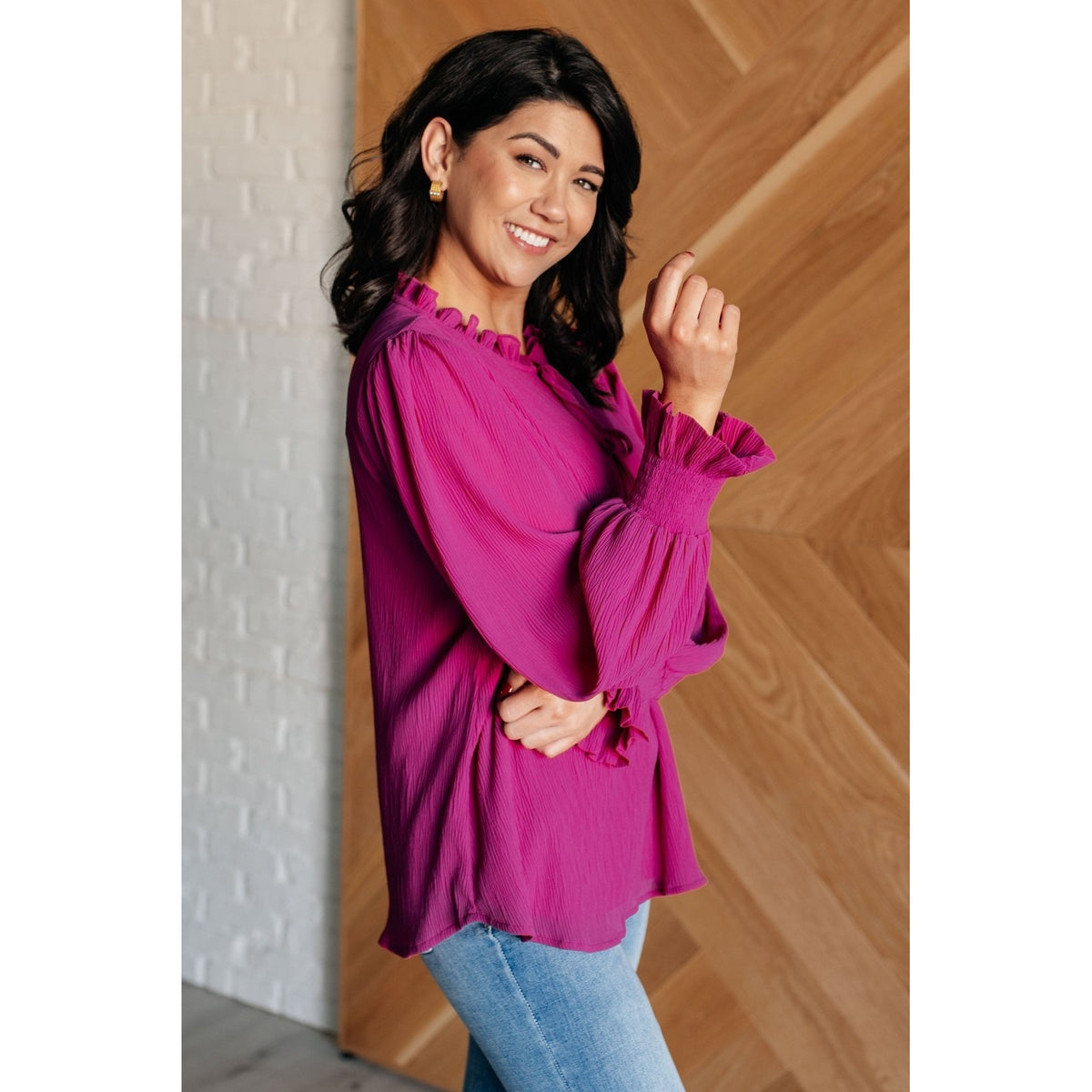 Candid Moment Ruffle Neckline Blouse