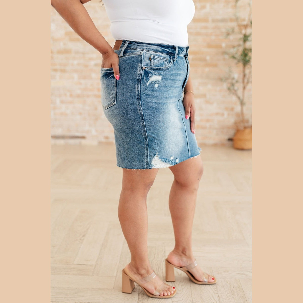 Carol High Rise Rigid Magic Denim Skirt