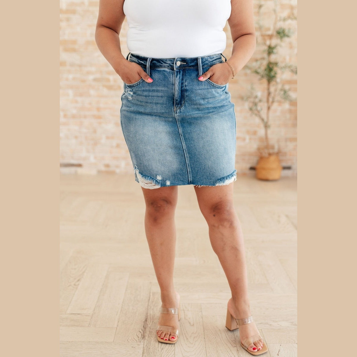 Carol High Rise Rigid Magic Denim Skirt