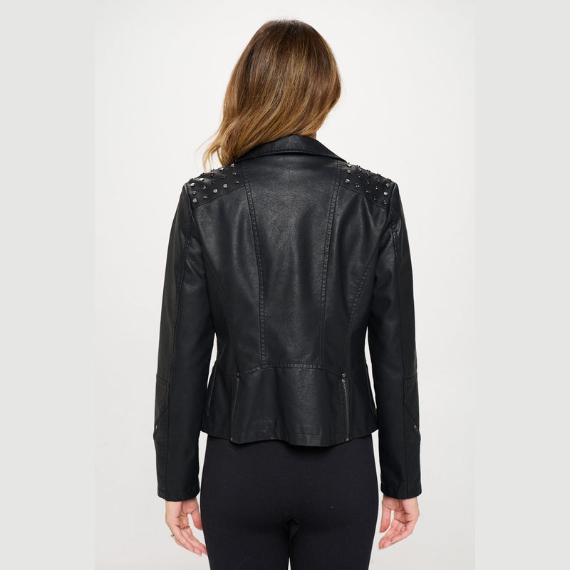 Coalition LA Studded Classic Moto Faux Leather Jacket