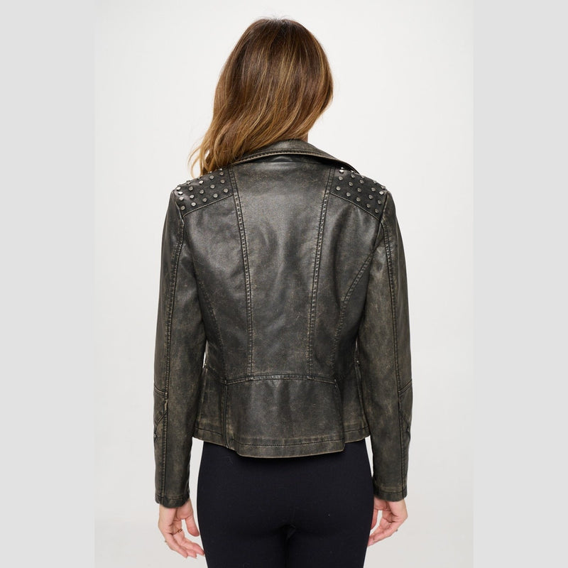 Coalition LA Studded Classic Moto Faux Leather Jacket