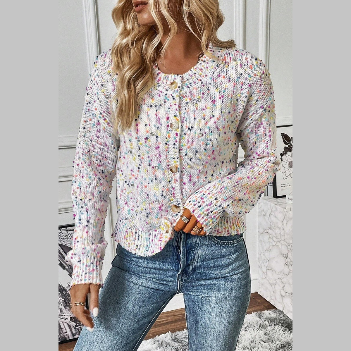 Confetti Button Up Long Sleeve Cardigan