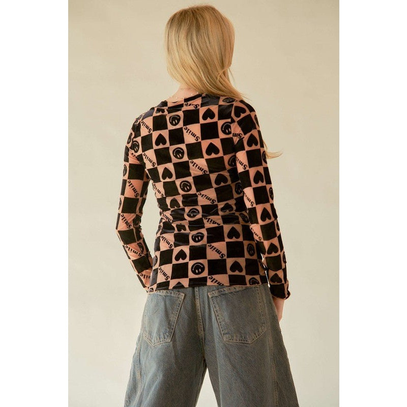 Davi & Dani Heart Print Long Sleeve Top