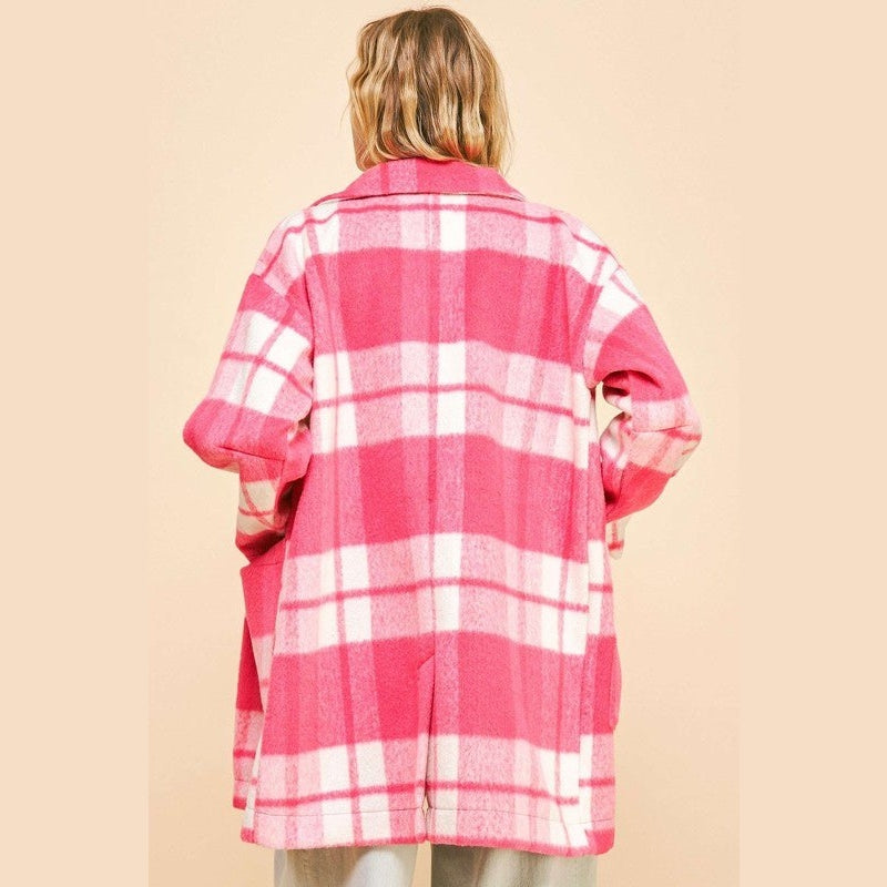 Davi & Dani Plaid Open Front Drop Shoulder Longline Coat