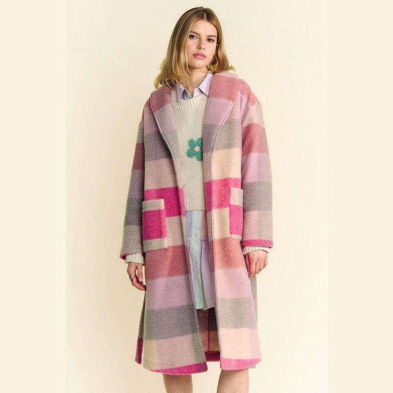 Davi & Dani Tied Color Block Collared Neck Coat