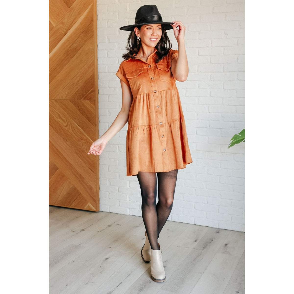 Don't Hang Up Faux Suede Shirt Dress