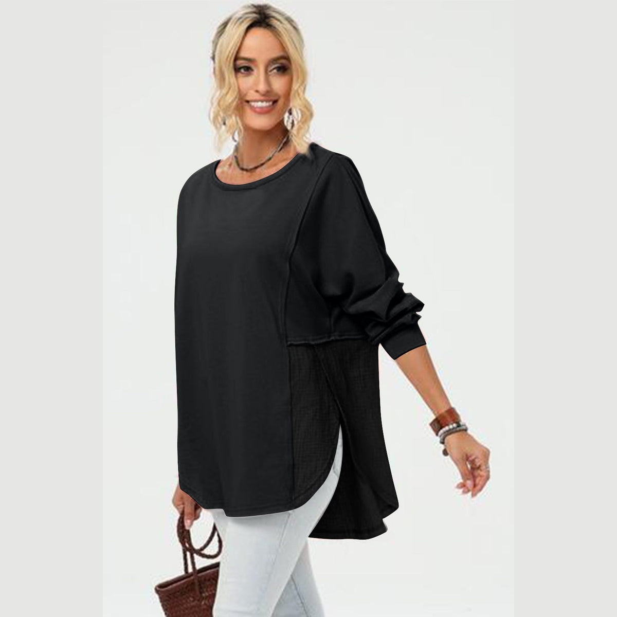 Double Take Full Size Long Sleeve High-Low T-Shirt