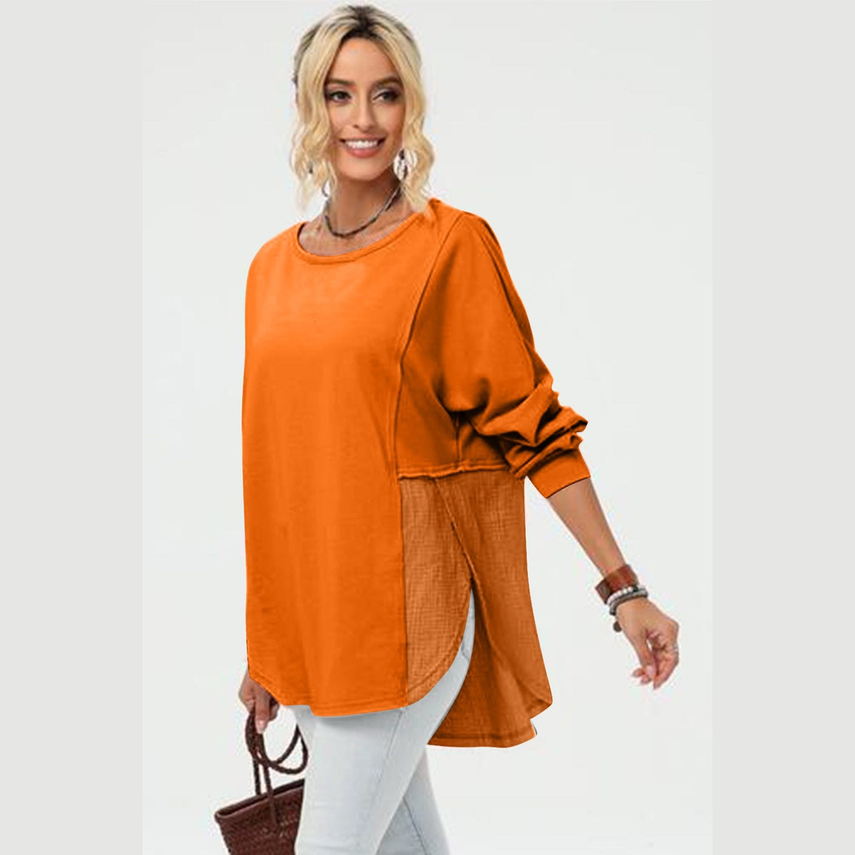 Double Take Full Size Long Sleeve High-Low T-Shirt