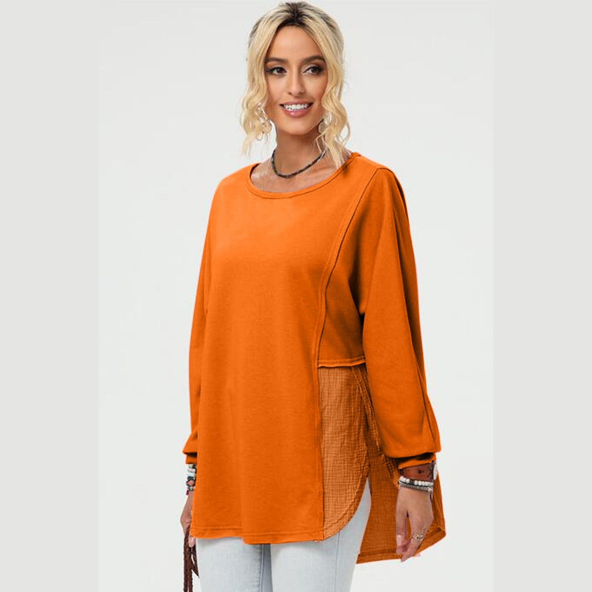 Double Take Full Size Long Sleeve High-Low T-Shirt