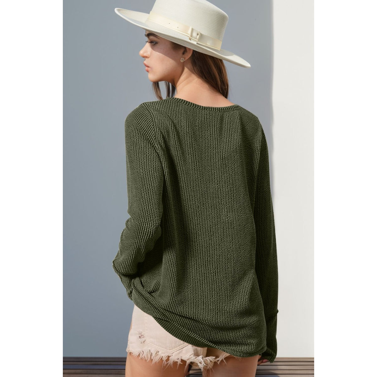 Double Take Full Size Notched Thumbhole Long Sleeve T-Shirt