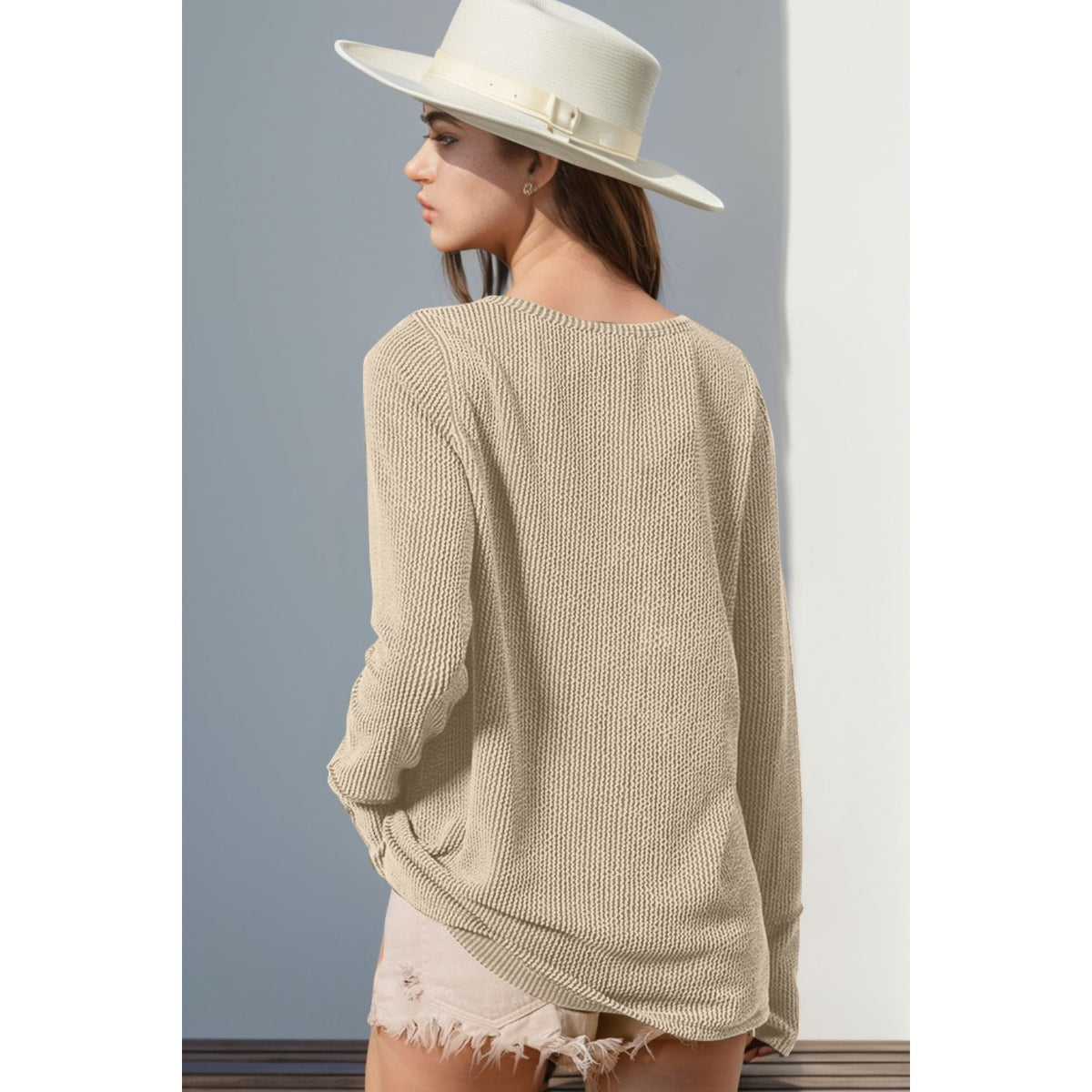 Double Take Full Size Notched Thumbhole Long Sleeve T-Shirt