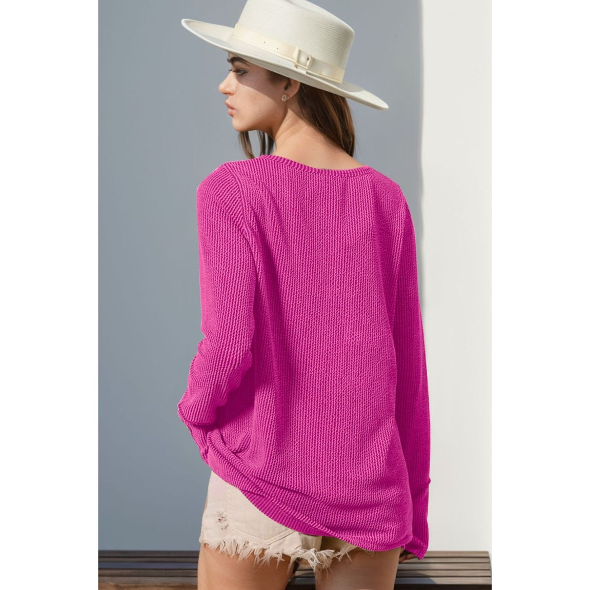 Double Take Full Size Notched Thumbhole Long Sleeve T-Shirt