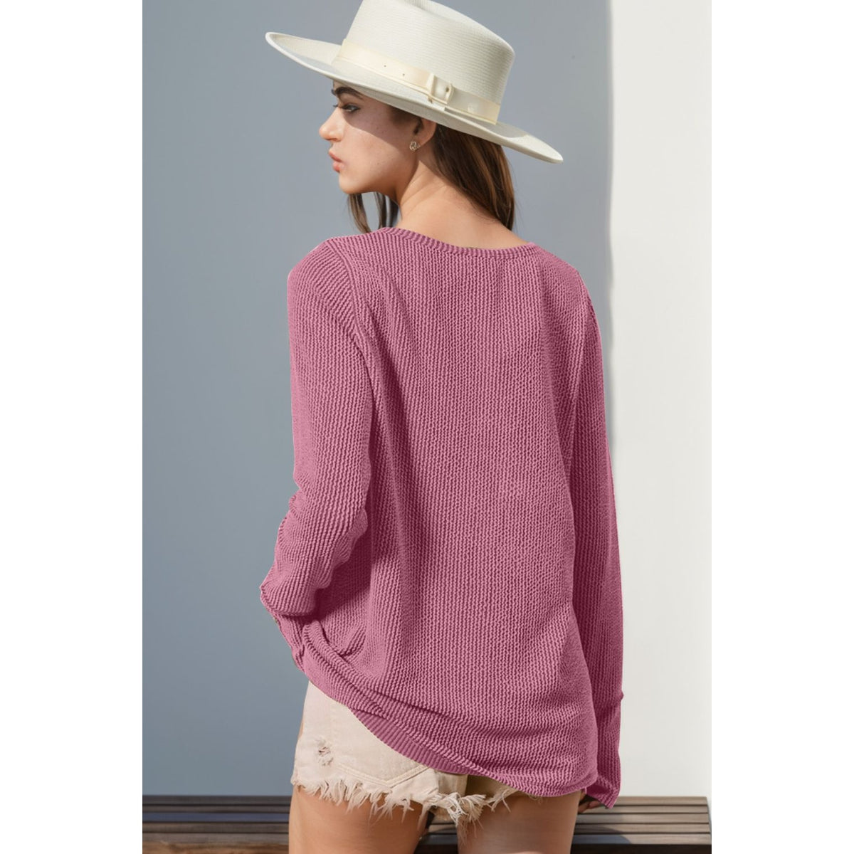 Double Take Full Size Notched Thumbhole Long Sleeve T-Shirt