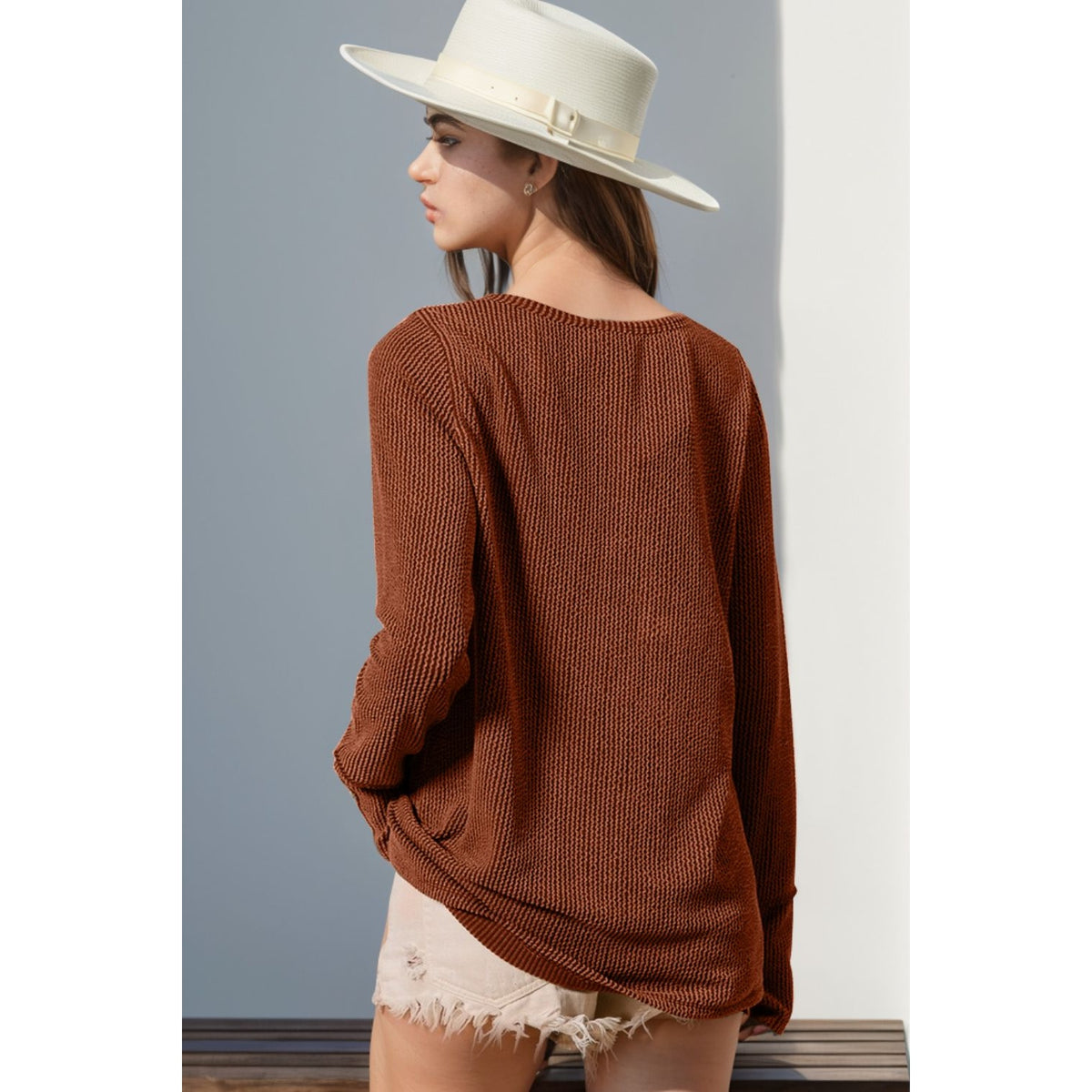 Double Take Full Size Notched Thumbhole Long Sleeve T-Shirt