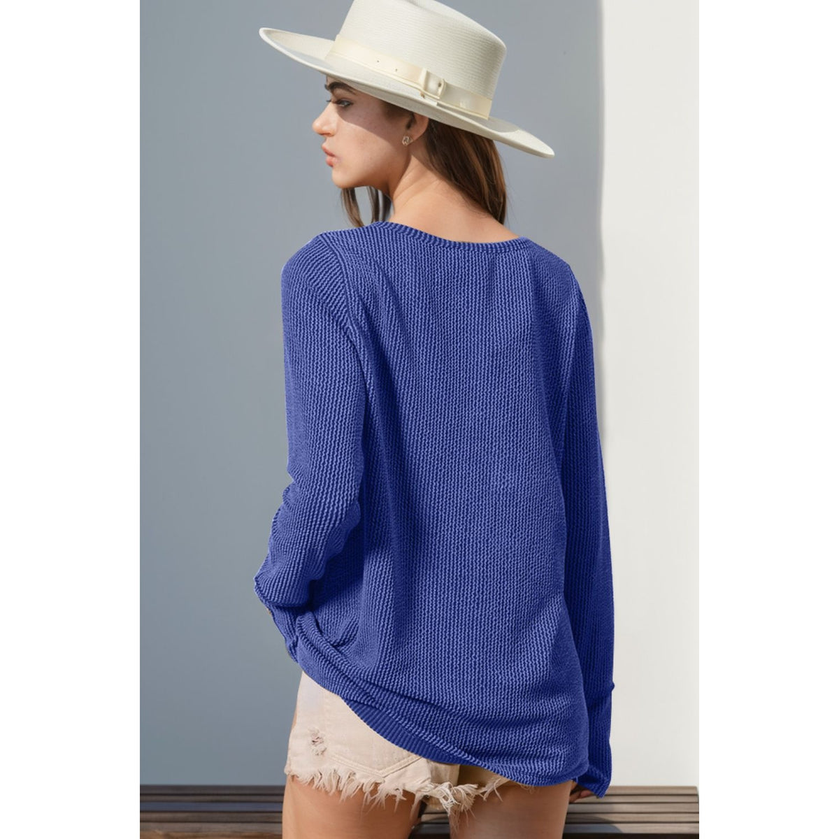 Double Take Full Size Notched Thumbhole Long Sleeve T-Shirt