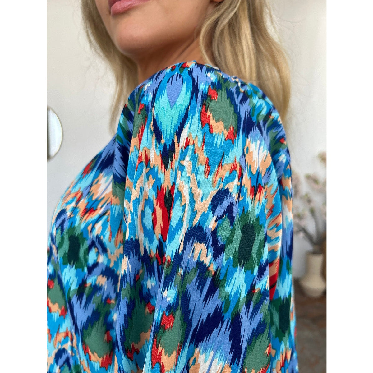 Double Take Full Size Printed Balloon Sleeve Blouse