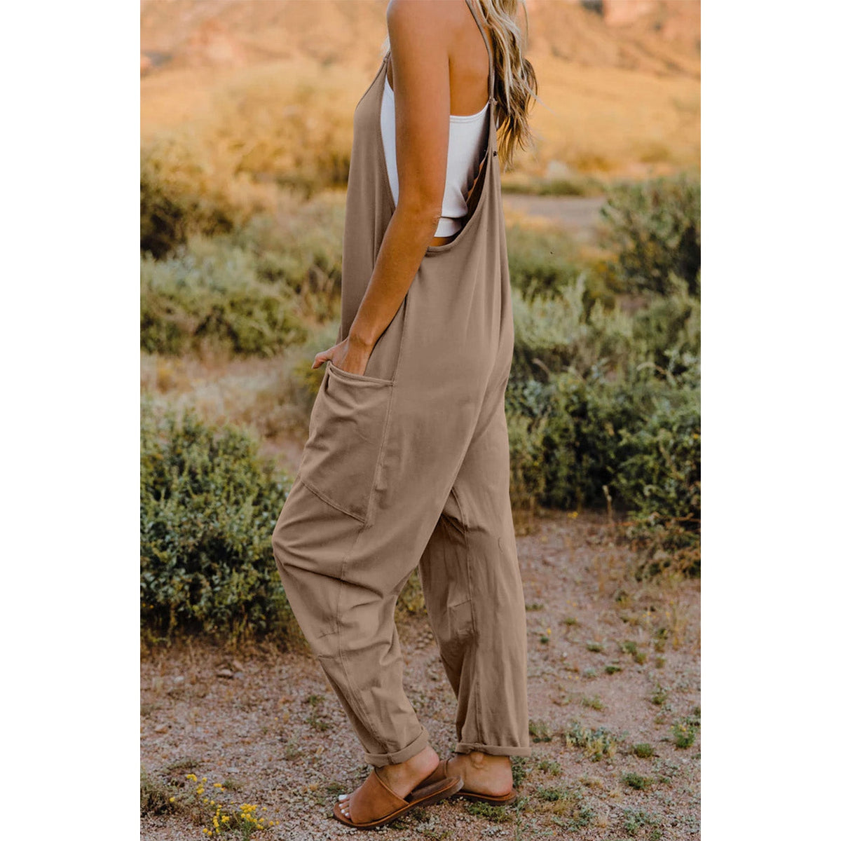 Double Take Full Size V-Neck Sleeveless Jumpsuit with Pockets