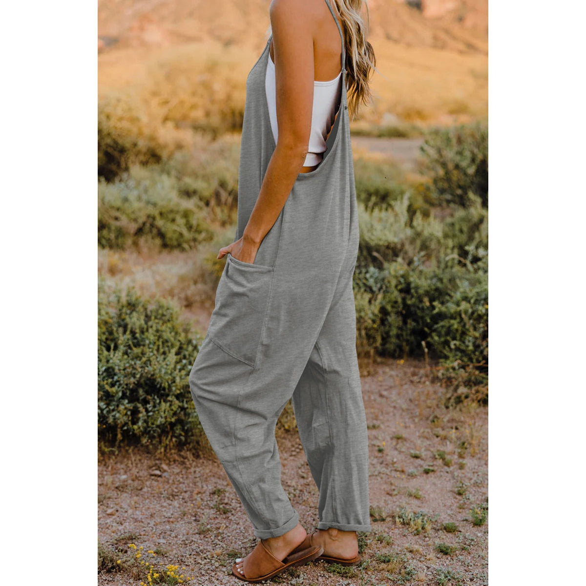 Double Take Full Size V-Neck Sleeveless Jumpsuit with Pockets