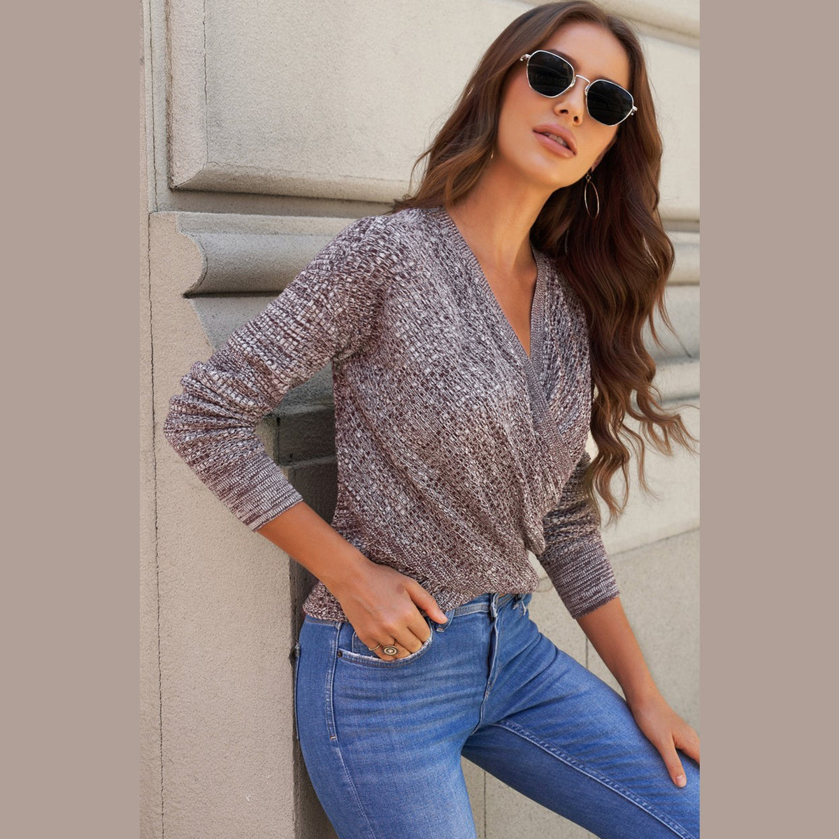 Double Take V Neck Wrap Front Knitted Top