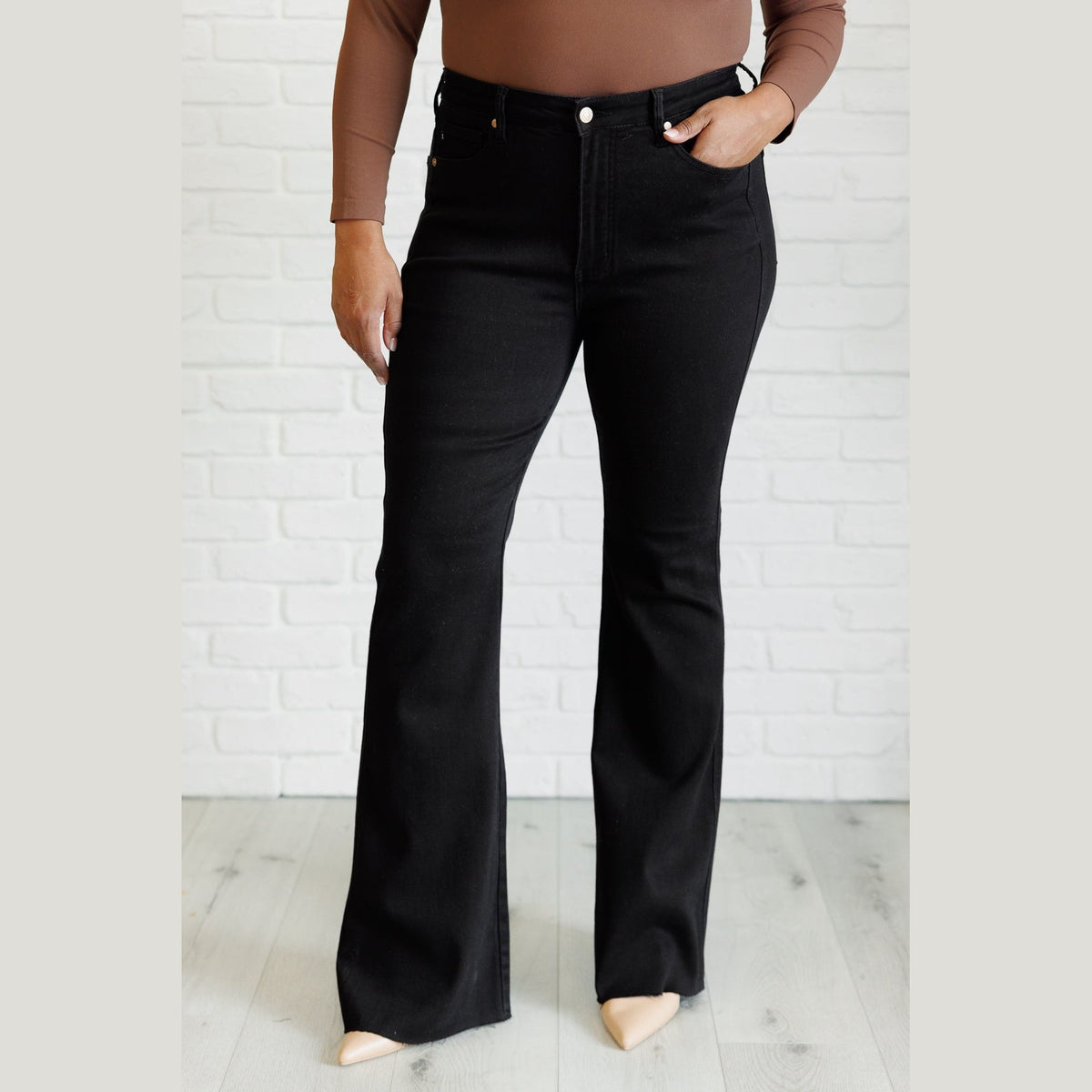 Etta High Rise Control Top Flare Jeans in Black