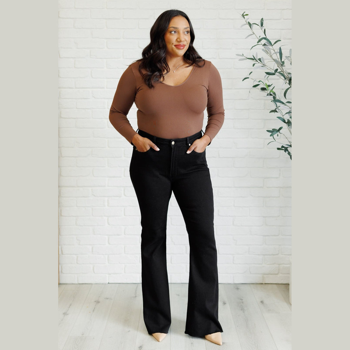 Etta High Rise Control Top Flare Jeans in Black