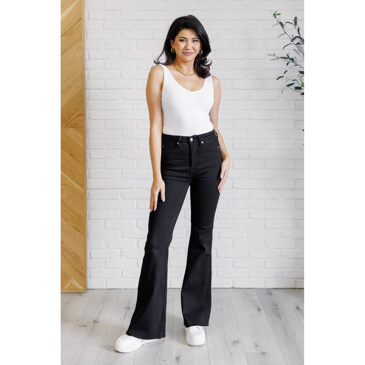 Etta High Rise Control Top Flare Jeans in Black