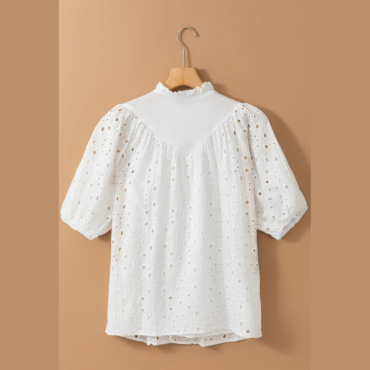 Eyelet Button Up Half Sleeve Blouse