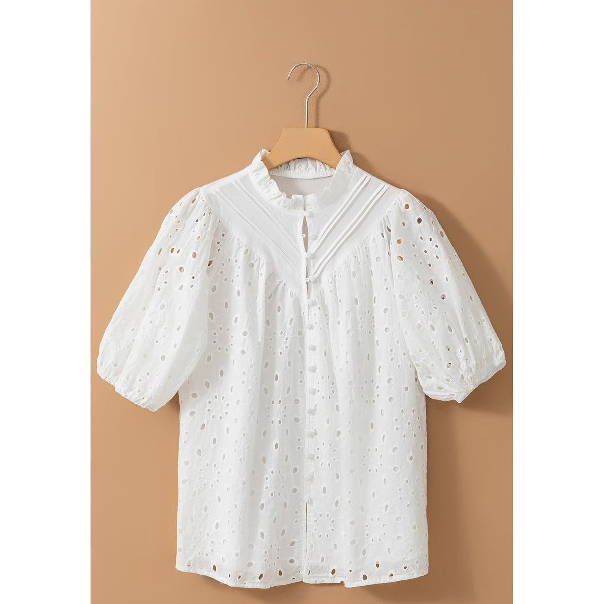 Eyelet Button Up Half Sleeve Blouse