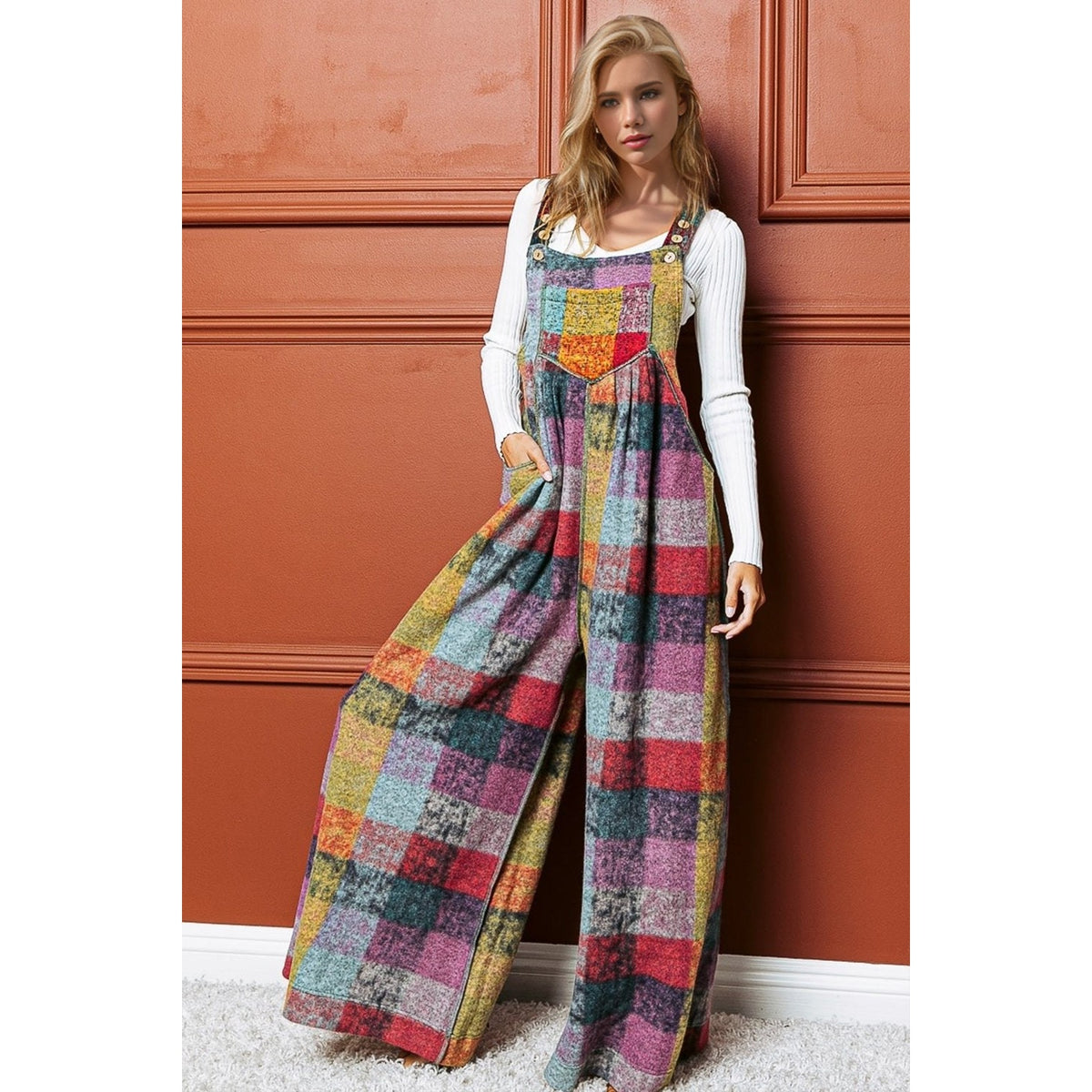 Fall Palette Plaid Wide Leg Jumpsuit