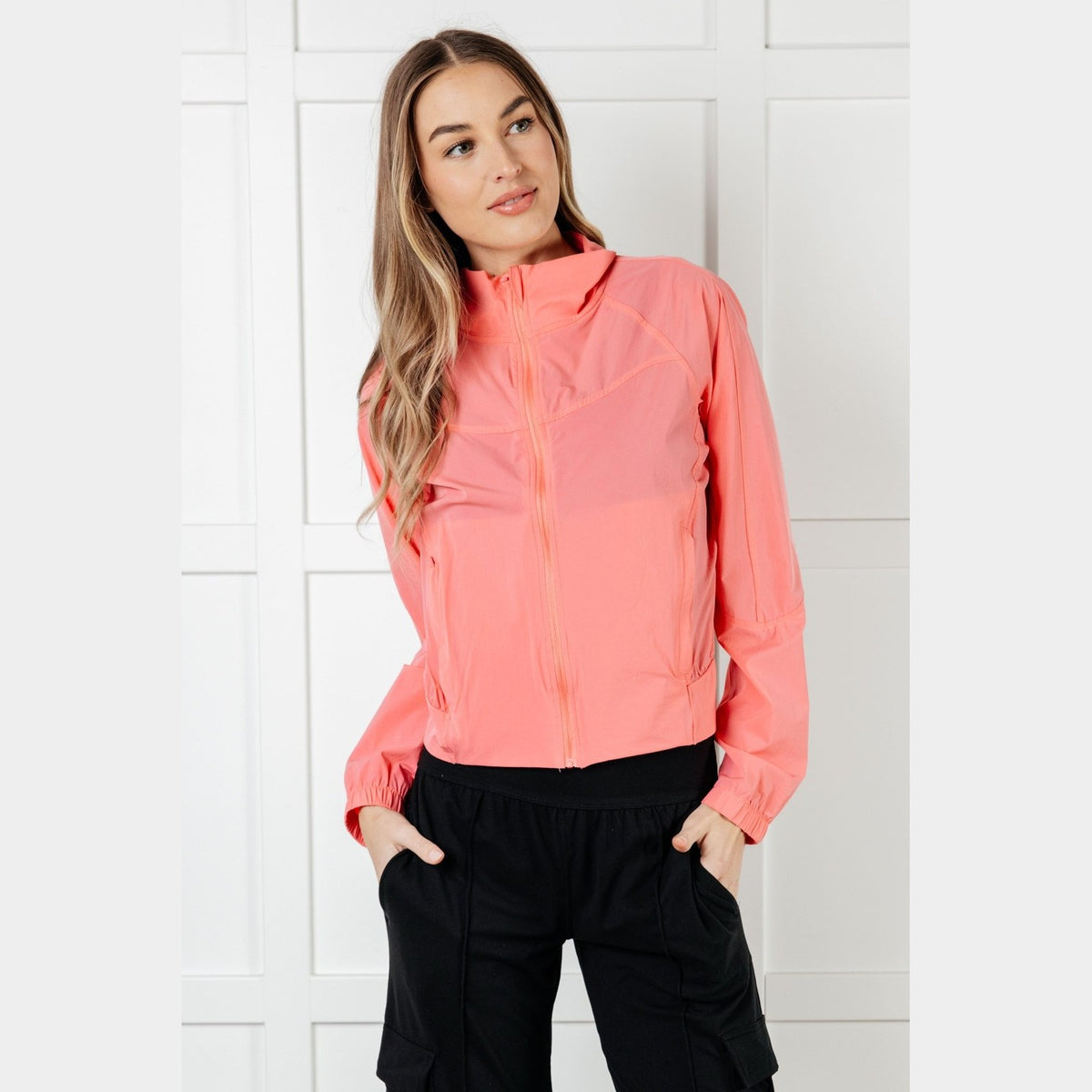 Fit Happens Nylon Tennis Jacket in Coral Rose