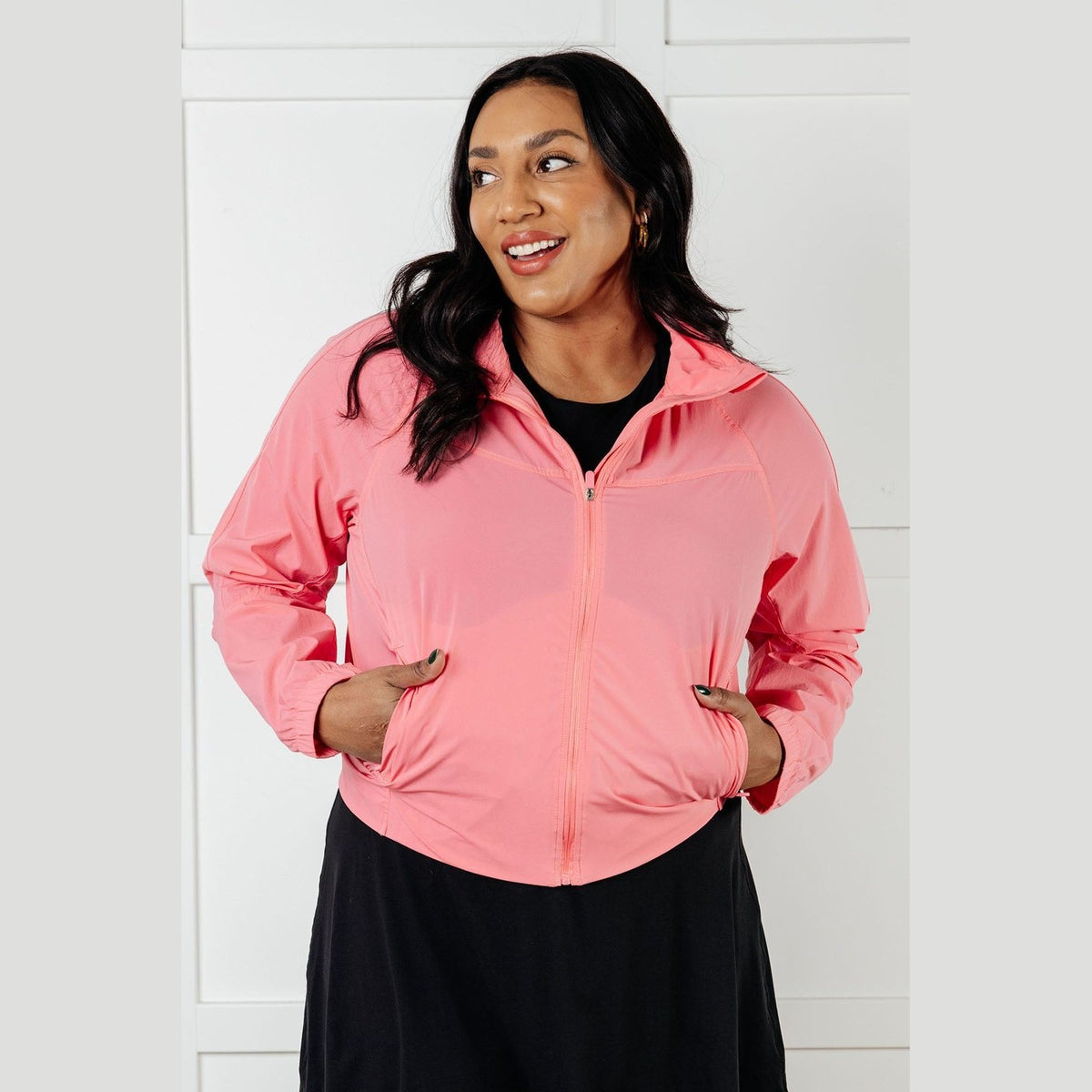 Fit Happens Nylon Tennis Jacket in Coral Rose