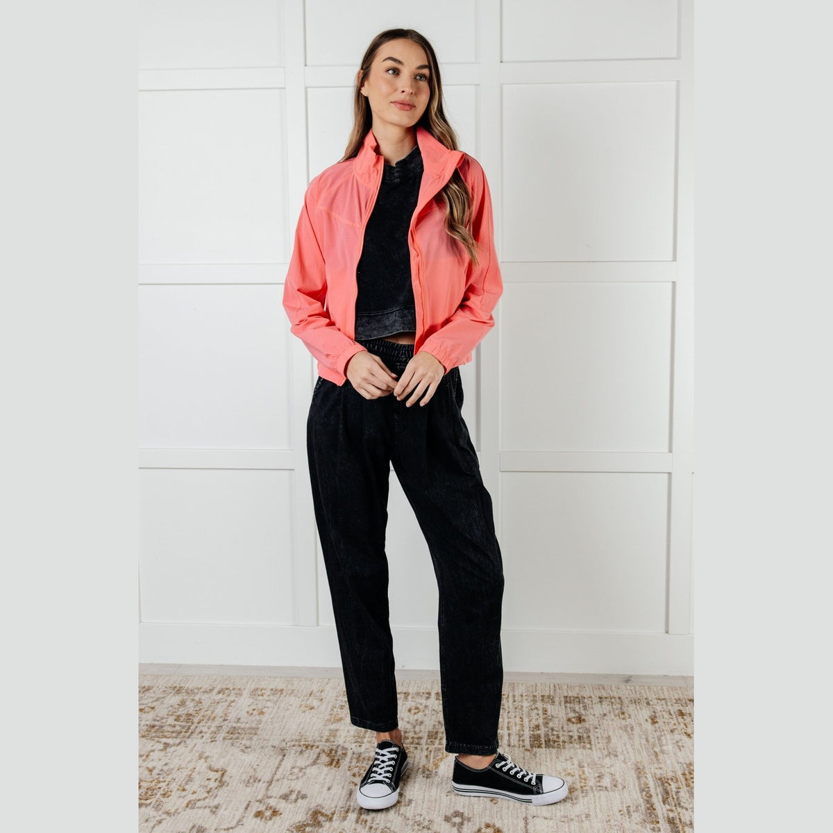 Fit Happens Nylon Tennis Jacket in Coral Rose