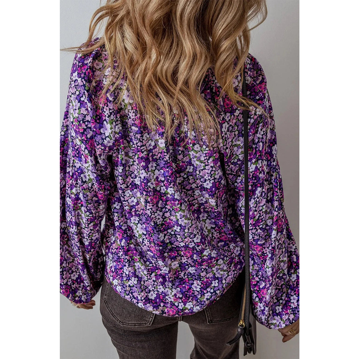 Floral Tie Neck Long Sleeve Blouse