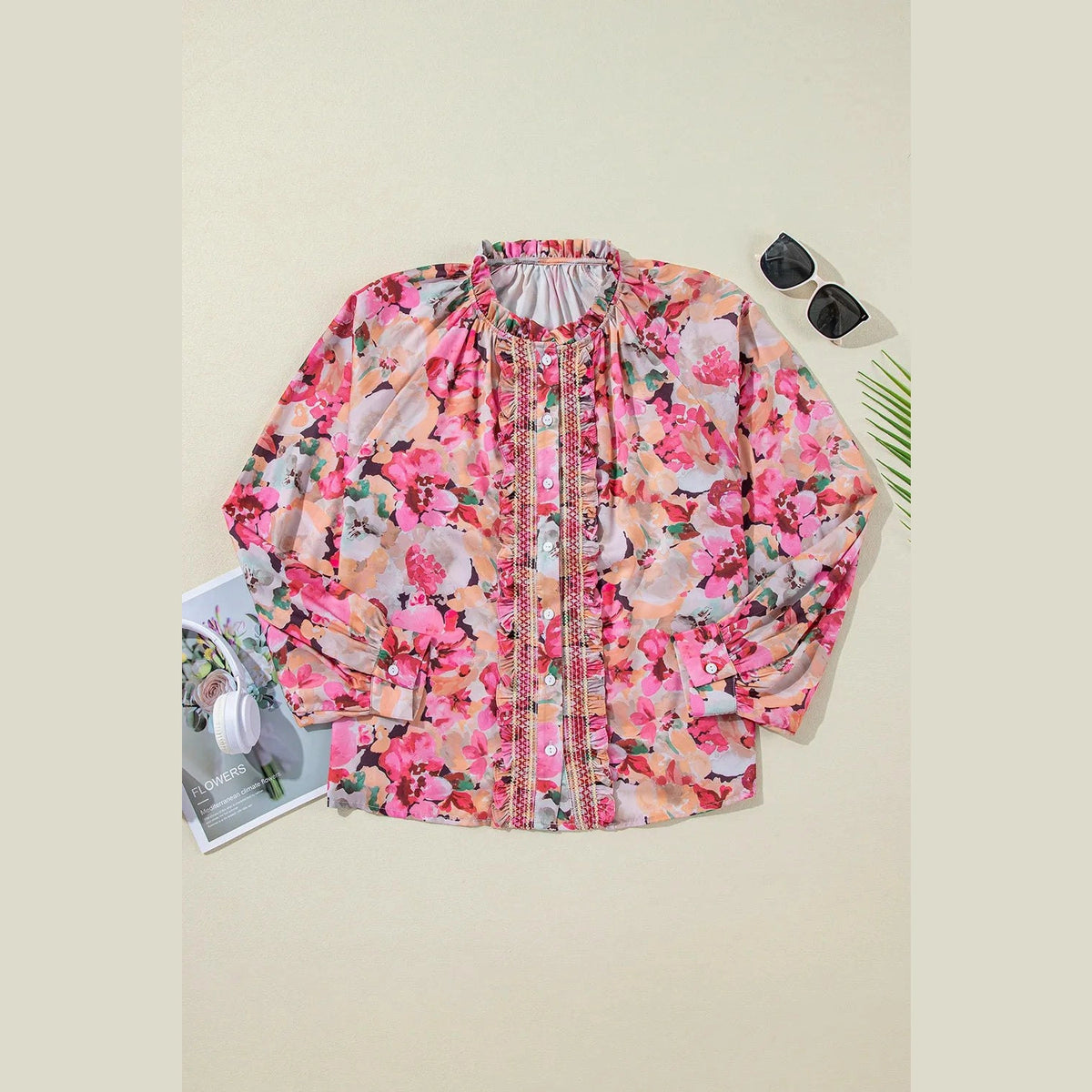 Frill Printed Long Sleeve Shirt