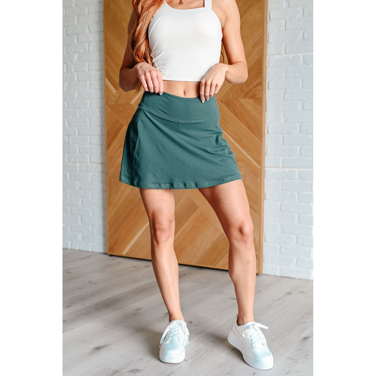 Game, Set and Match Tennis Skort in Everglade Green