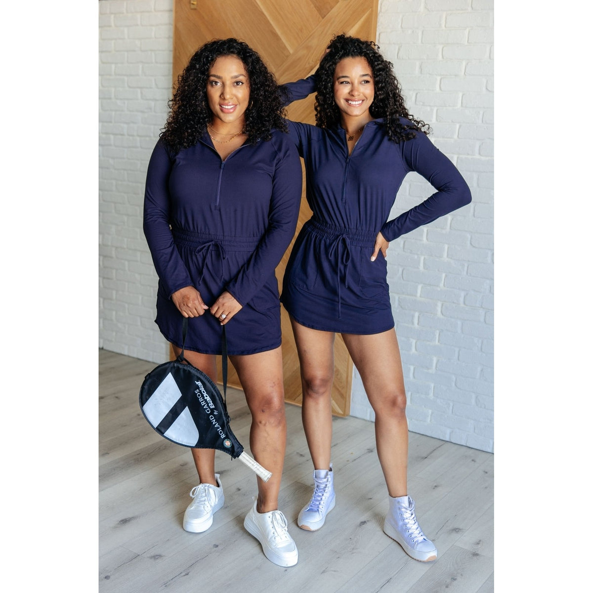 Getting Out Long Sleeve Hoodie Romper in Navy