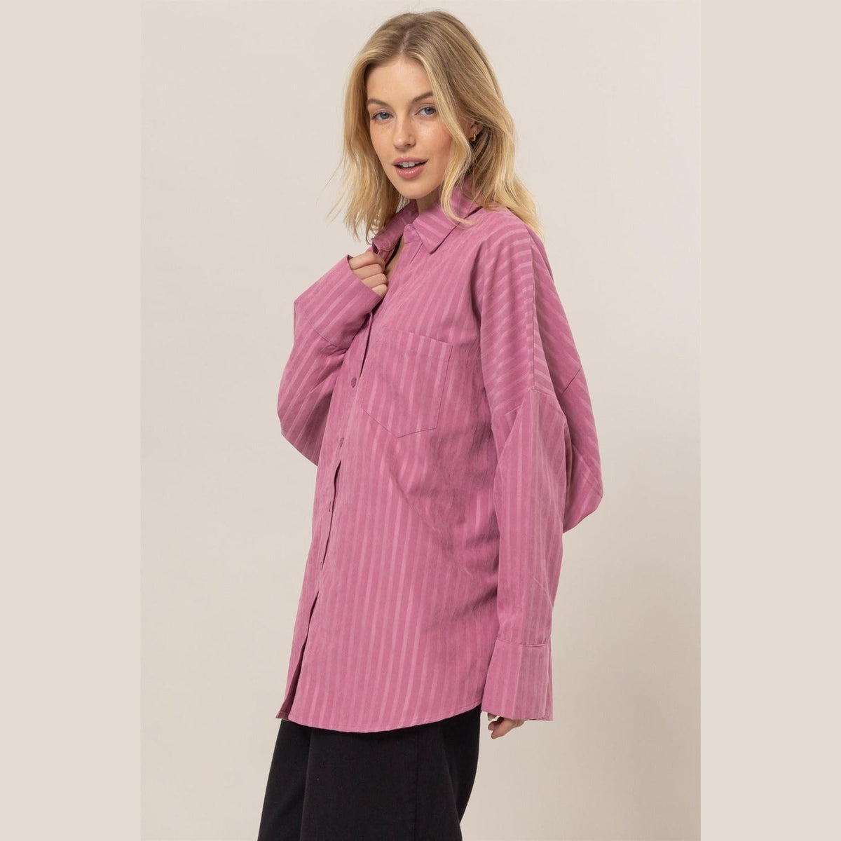 HYFVE Stripe Button Down Long Sleeve Oversized Shirt