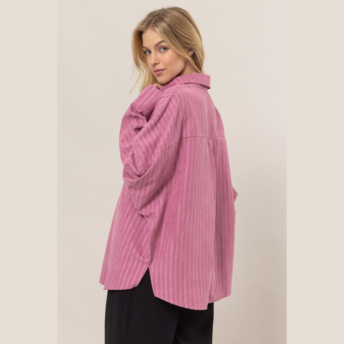 HYFVE Stripe Button Down Long Sleeve Oversized Shirt