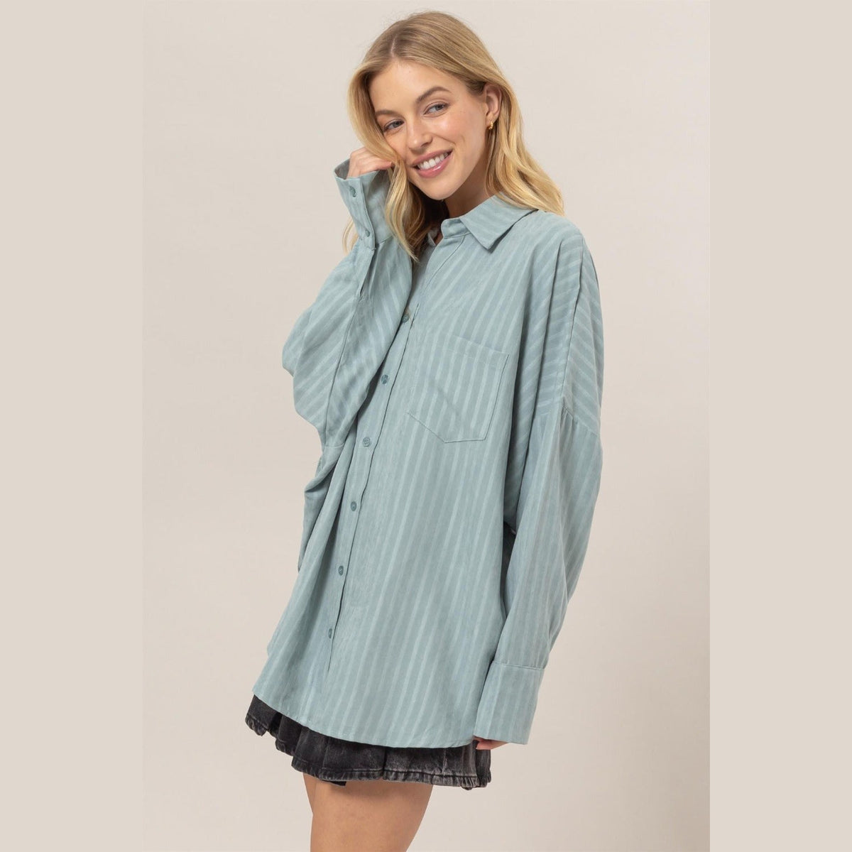 HYFVE Stripe Button Down Long Sleeve Oversized Shirt