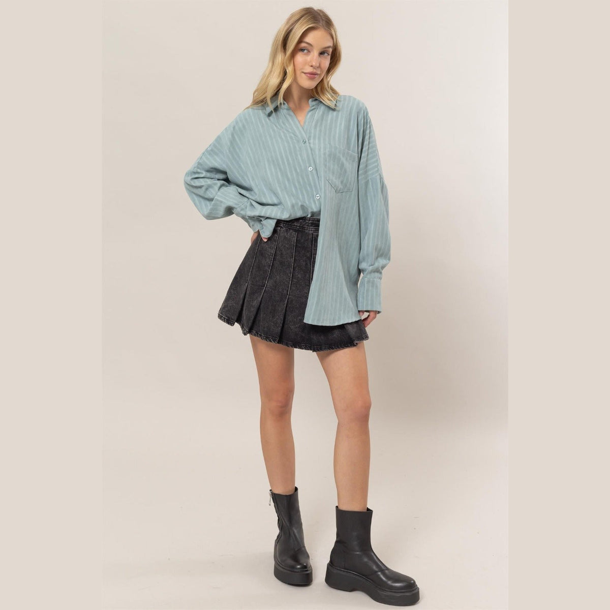 HYFVE Stripe Button Down Long Sleeve Oversized Shirt