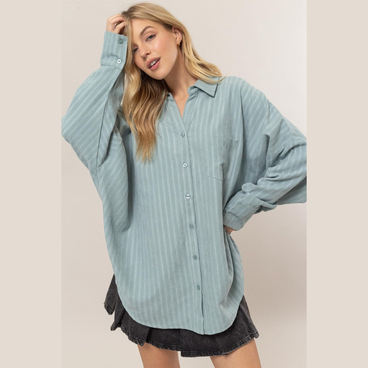 HYFVE Stripe Button Down Long Sleeve Oversized Shirt