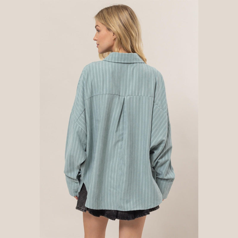 HYFVE Stripe Button Down Long Sleeve Oversized Shirt