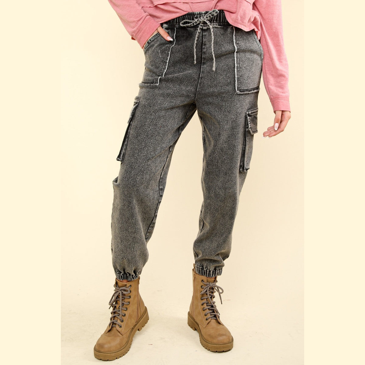 Halsey Black Wash Jogger Cargo Jeans