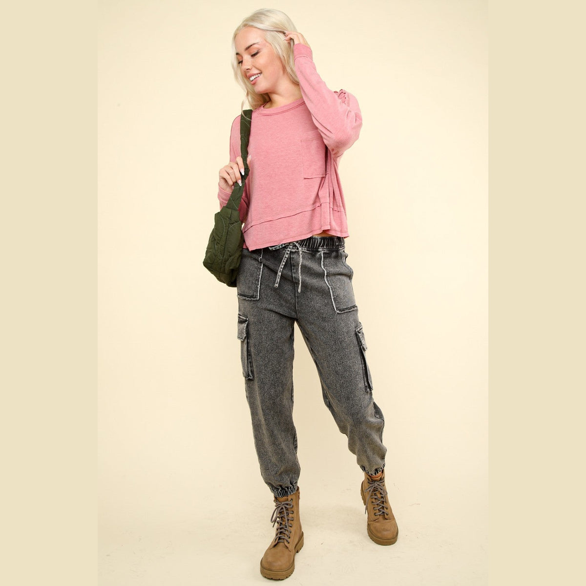 Halsey Black Wash Jogger Cargo Jeans