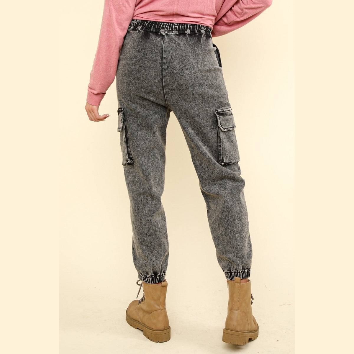 Halsey Black Wash Jogger Cargo Jeans