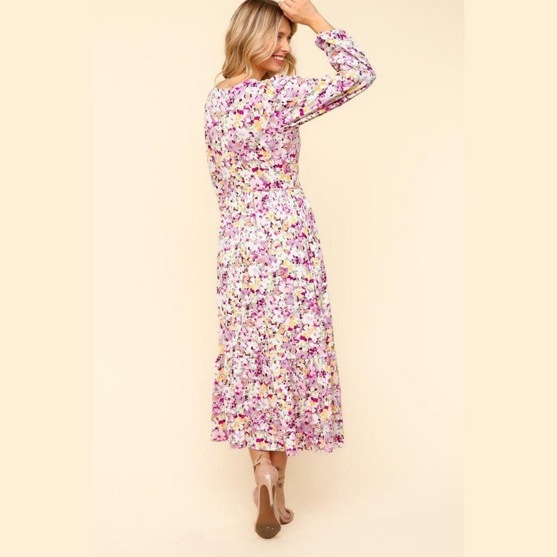 Haptics Full Size Floral V-Neck Long Sleeve Dress with Side Pockets