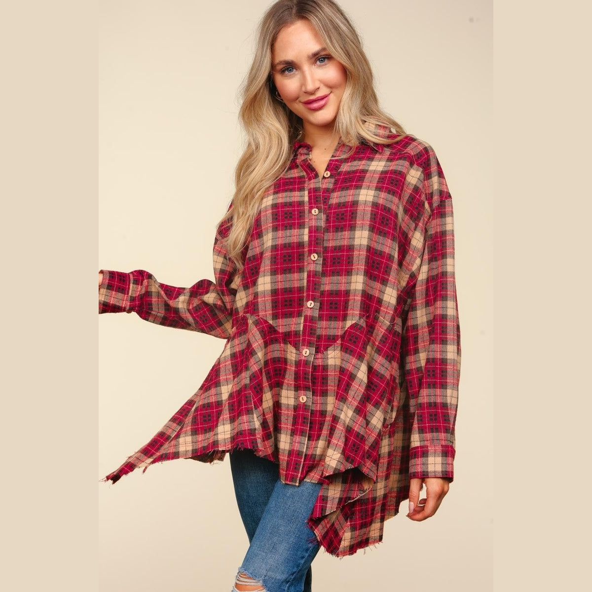 Haptics Plaid Button Down Sharkbite Shirt