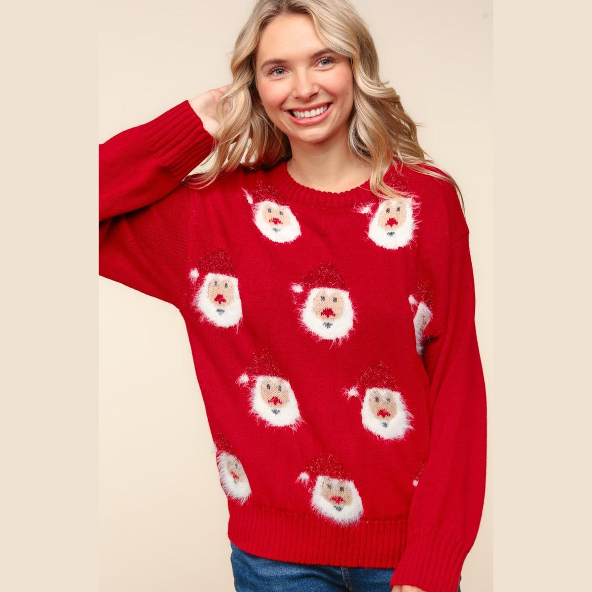 Haptics Santa Sparkle Brushed Sweater